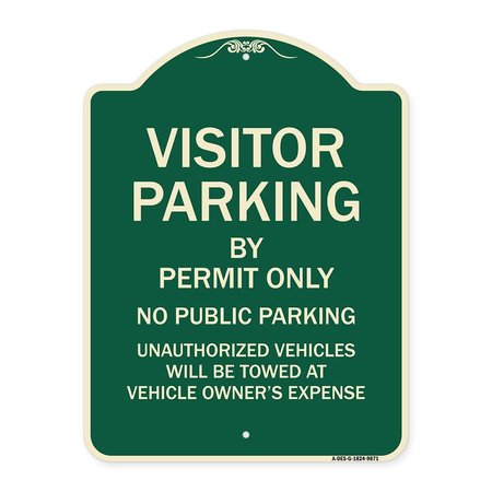 SIGNMISSION Designer Series-Visitor Parking By Permit Only No Public Parking Sign, 24" x 18", G-1824-9871 A-DES-G-1824-9871